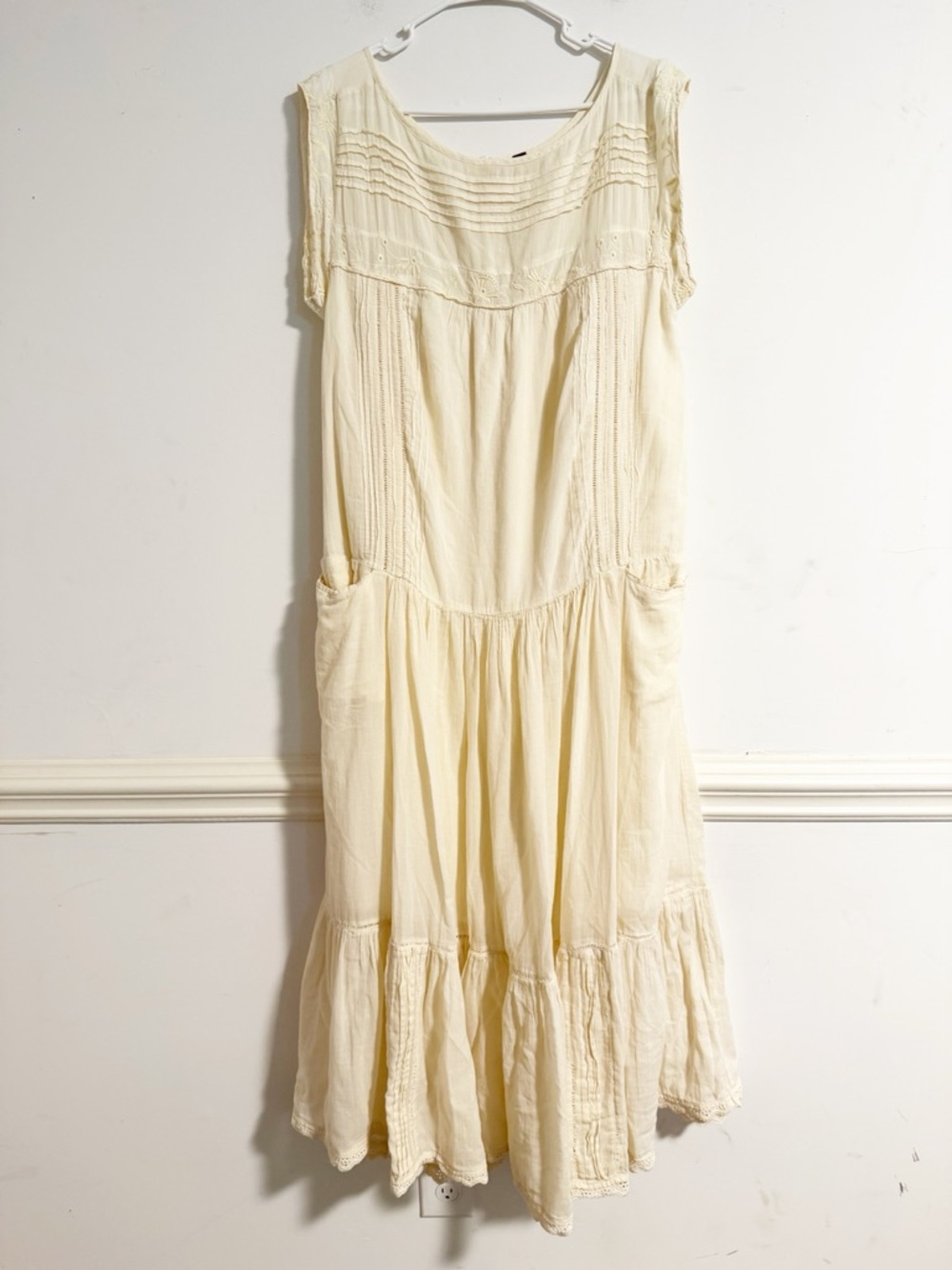 Free People Meadows Edge Maxi Dress Cream Ivory Cotton Drop Waist L - Picture 2 of 10